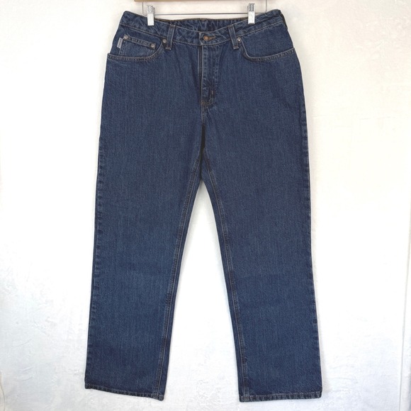Carhartt Women Relaxed Fit Straight Leg Jeans Dark Wash Blue 12x30 WB160 VIO NWT - Picture 2 of 8